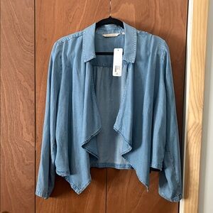 Soft Surroundings Sky Blue Tencel Denim Draped front Top BNWT XL